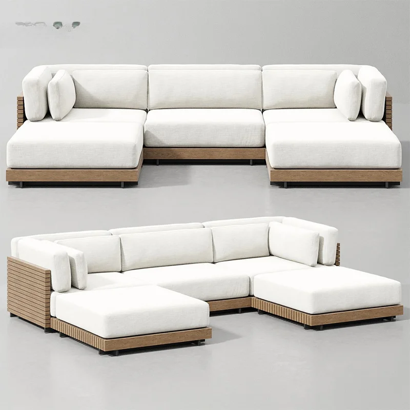 Hotel Modern Sofa Set Garden Furniture Aluminum Wood Patio Outdoor Couch Sectional Teak Luxury Garden Sofa Set