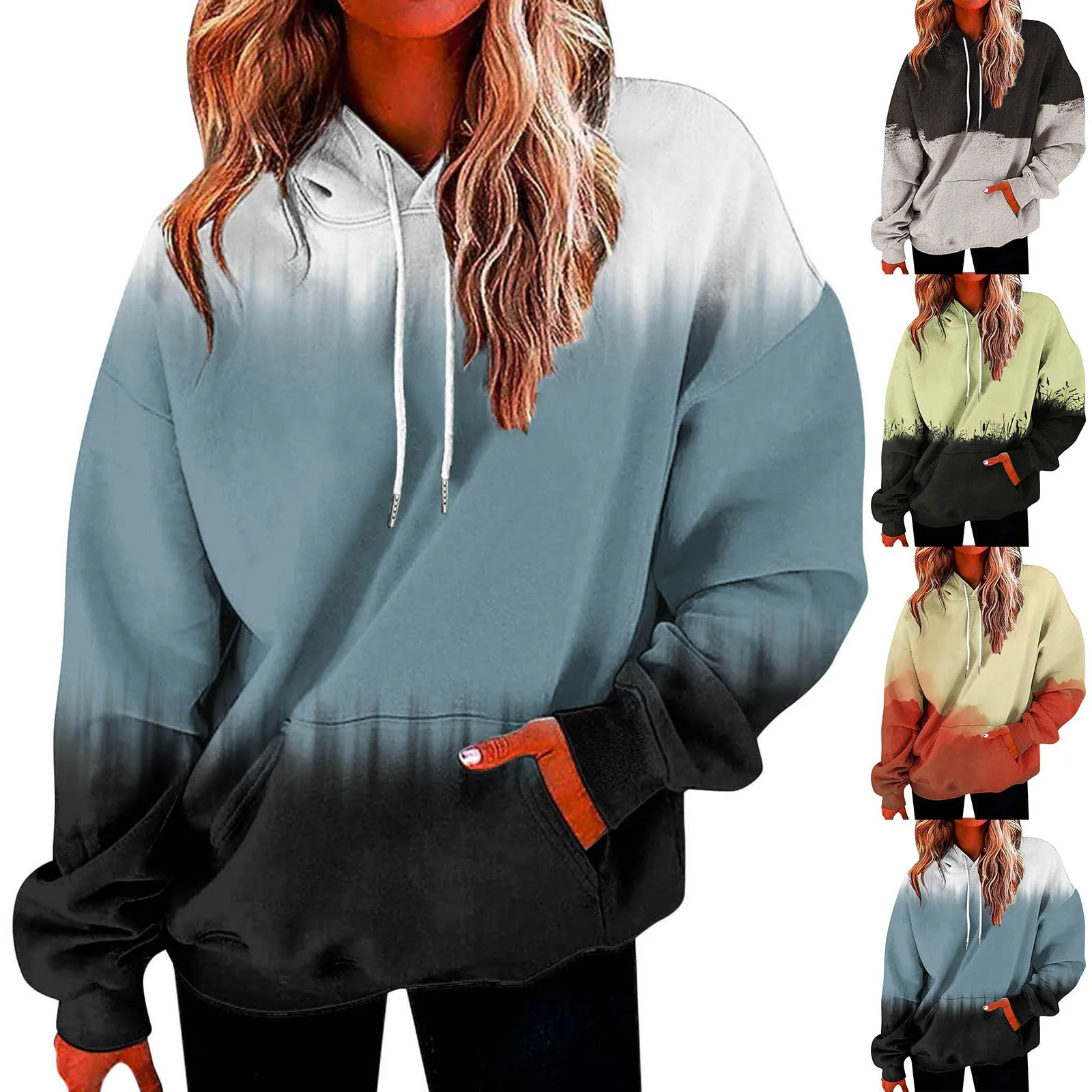 Ladies Pullovers Women's Loose Sweatshirt Fashion Hooded Long Sleeve Drawstring Sweatshirt With Pockets Casual Pullover Costume