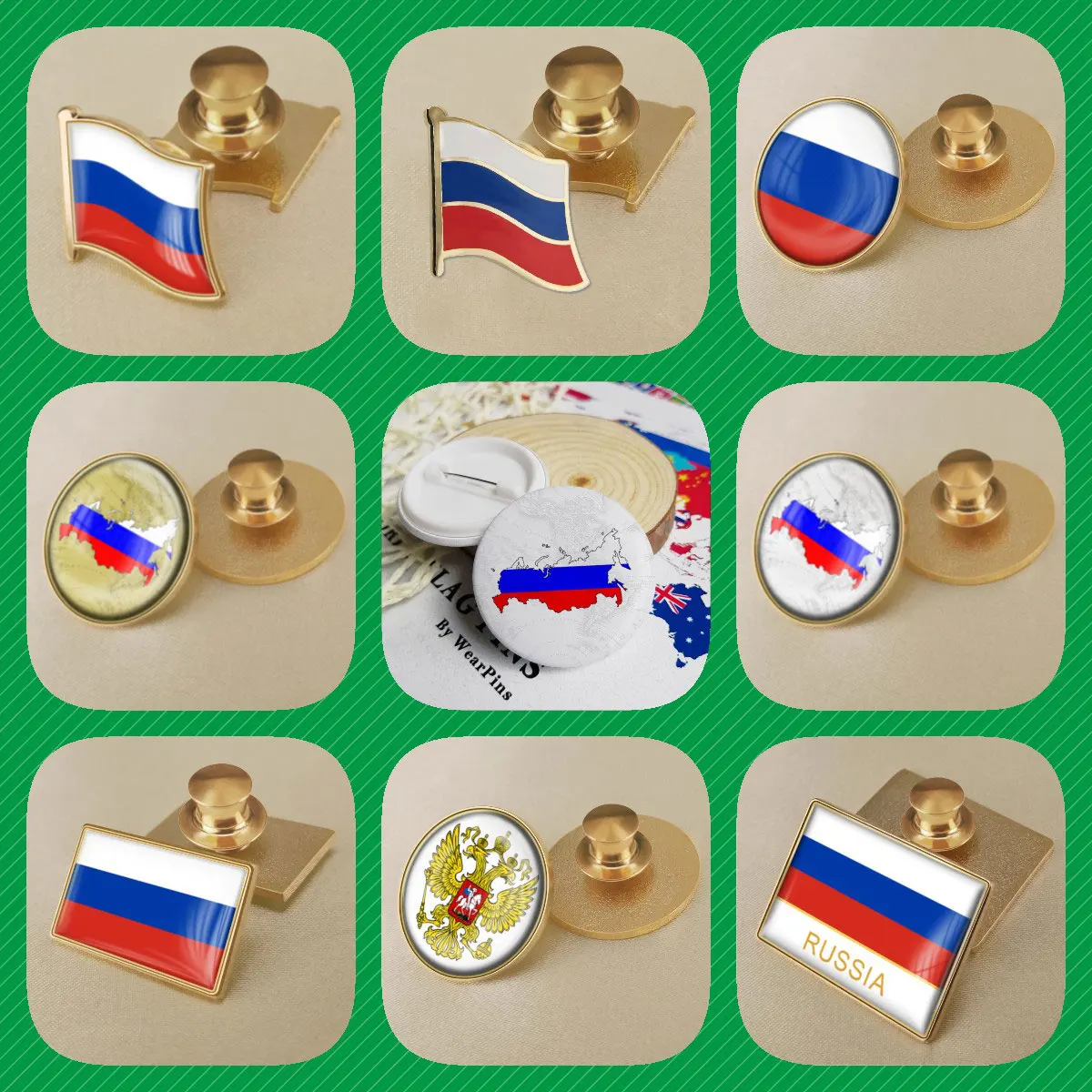 Russian Federation Map Flag National Emblem National Flower Brooches Badges Lapel Pins