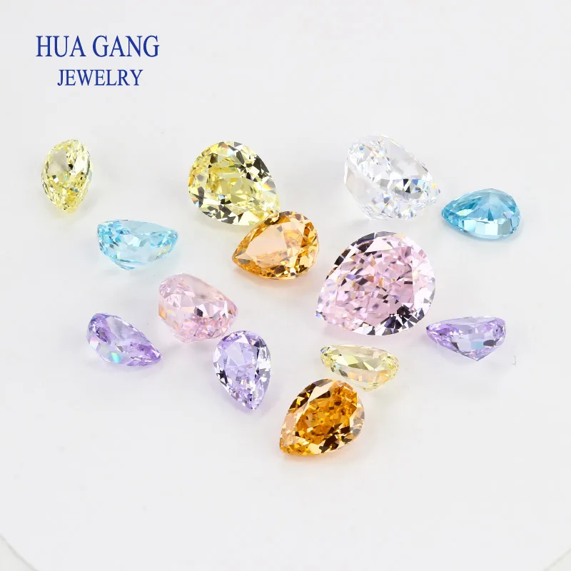 Ice Cut 9A Top Quality Pear white Pink Blue Green Yellow lemon Amethyst CZ Stone Synthetic Gems Cubic Zirconia Beads For Jewelry