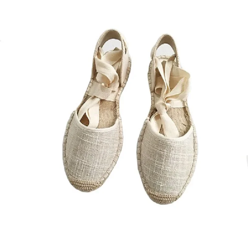 2024 Hemp Rope Bottom Ladies Sandals Flat Shoes Women Strappy Fisherman Sandals Women Spring and Summer New Lace Students