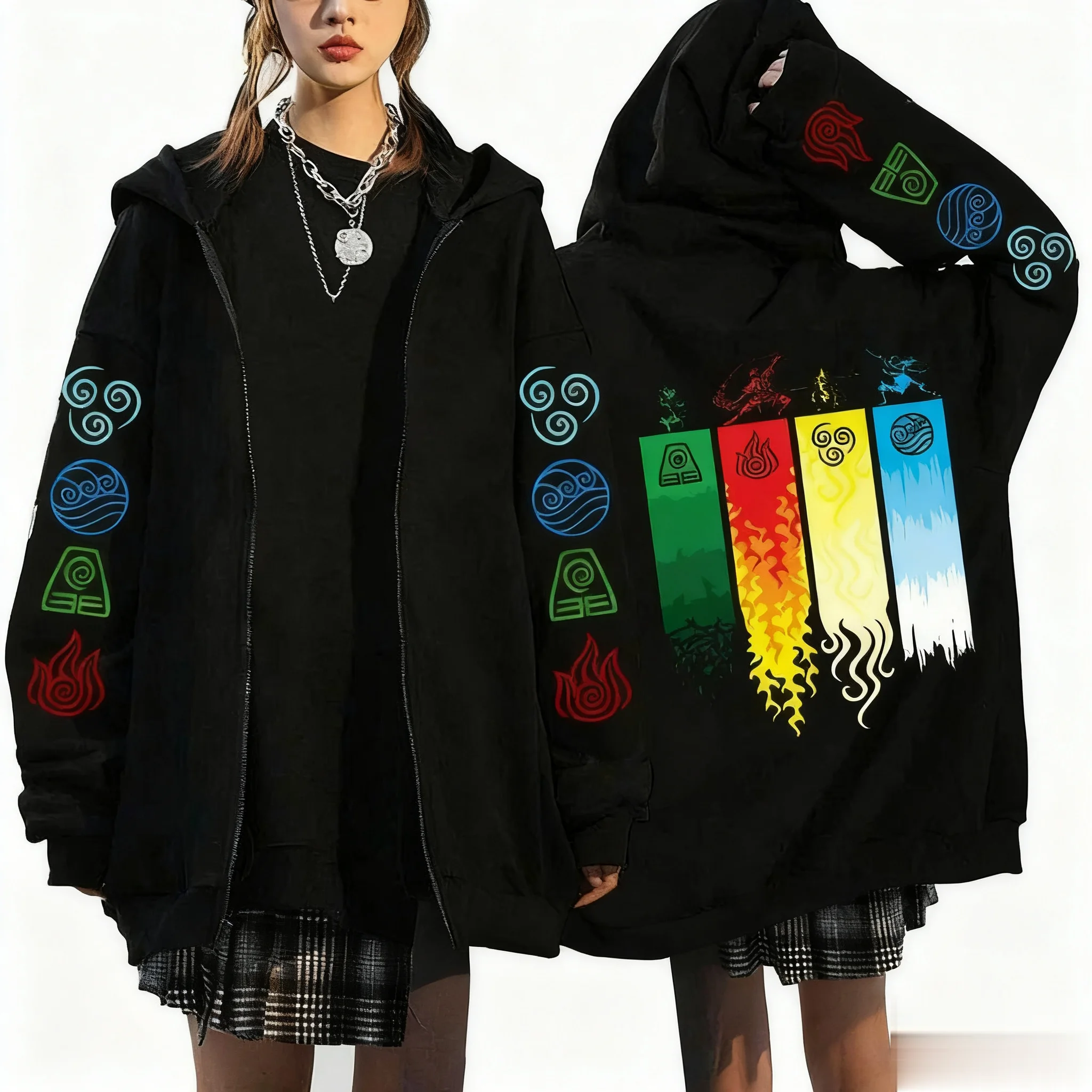 أنيمي مقنعين سترة للجنسين زمم الشارع الشهير بلوزة كاجوال البلوز الرسم المطبوعة فضفاضة ربيع الخريف موضة Y2k الملابس