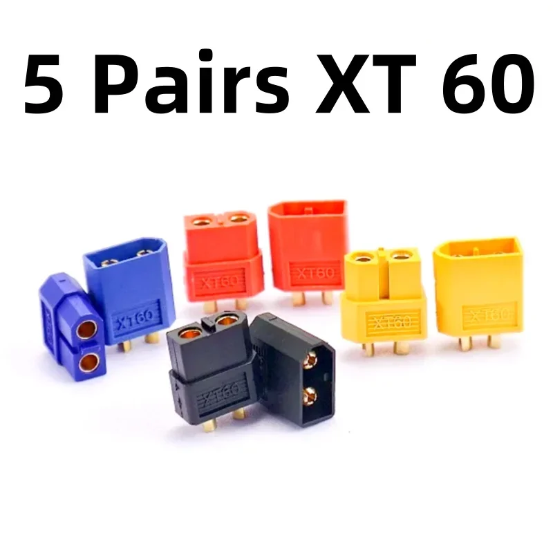 5 pares xt60 amarelo azul preto vermelho macho fêmea conectores de bala plugues de alimentação para rc lipo bateria motor xt60 drone conectores
