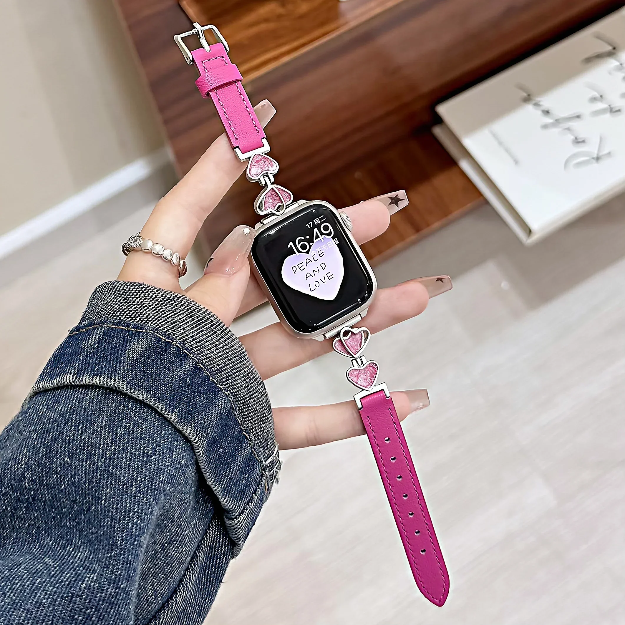 Correa de cuero y Metal para Apple Watch, correa de moda para mujer S10/9/8/7/6/5/4/3 SE 38mm 40mm 41mm 42mm 44mm 45mm 46mm 49mm