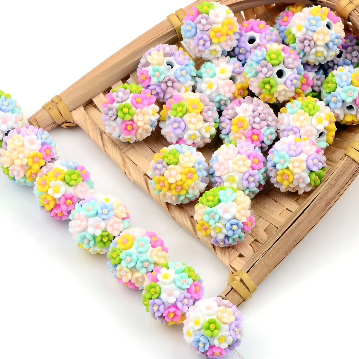 4pcs 2cm Round Flower Ball Shape Acrylic Beads DIY Handmade Keychain Necklace And Bracelet DIY Accessories