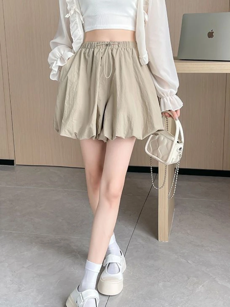 Lantern Shorts Women Fashion Simple Leisure High Waist All-match Pockets Hot Fit Summer Female Streetwear Students Youth Ladies