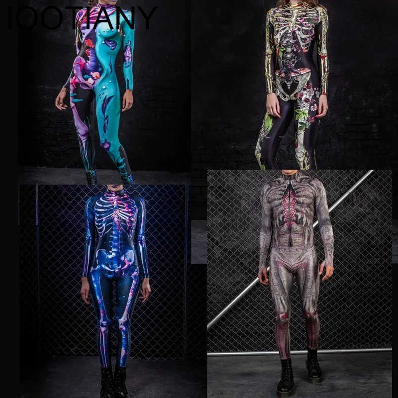 IOOTIANY 3D Printing Robot Punk Jumpsuit Catsuit Sexy Women Cosplay Costumes Zentai Halloween Bodysuit 2024