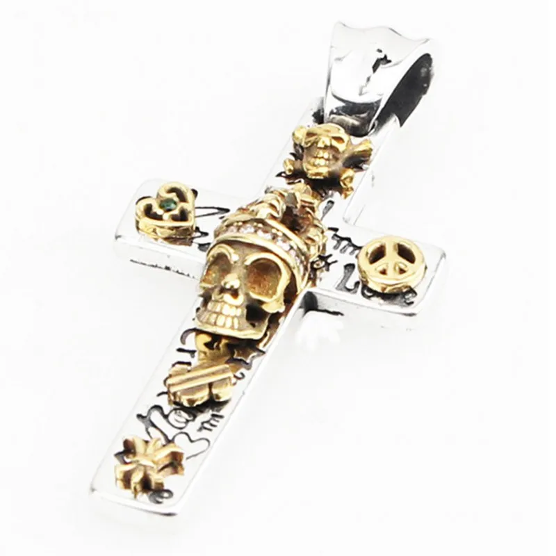 Imagem -06 - Sterling Silver Skull Pendant para Homens e Mulheres Vintage Cruz Punk Presente Novo Bocai-s925