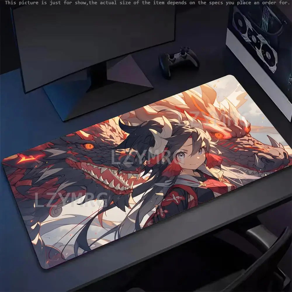 

Dragon and Girl Mouse Pad Large Rubber Base Anti-slip PC Desk Accessories Mousepad for Offices and Gamer Keyboard Mats Decor Mat