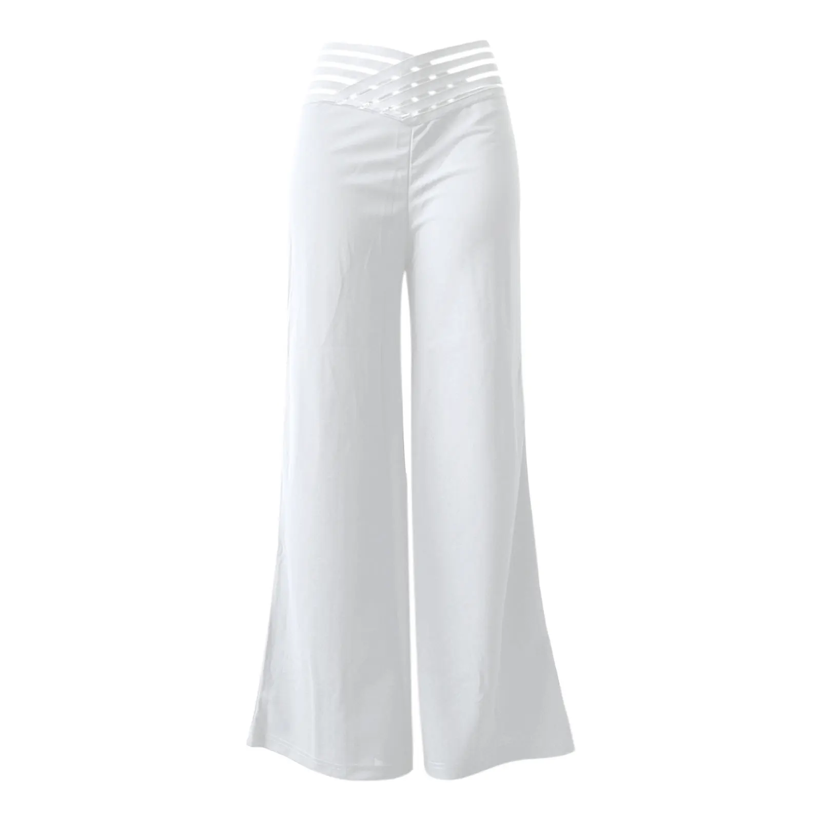 Vrouwen uitlopende broek elegante kantoordame casual hoge taille broek lente zomer effen kriskras pure mesh patch wijde pijpen broek