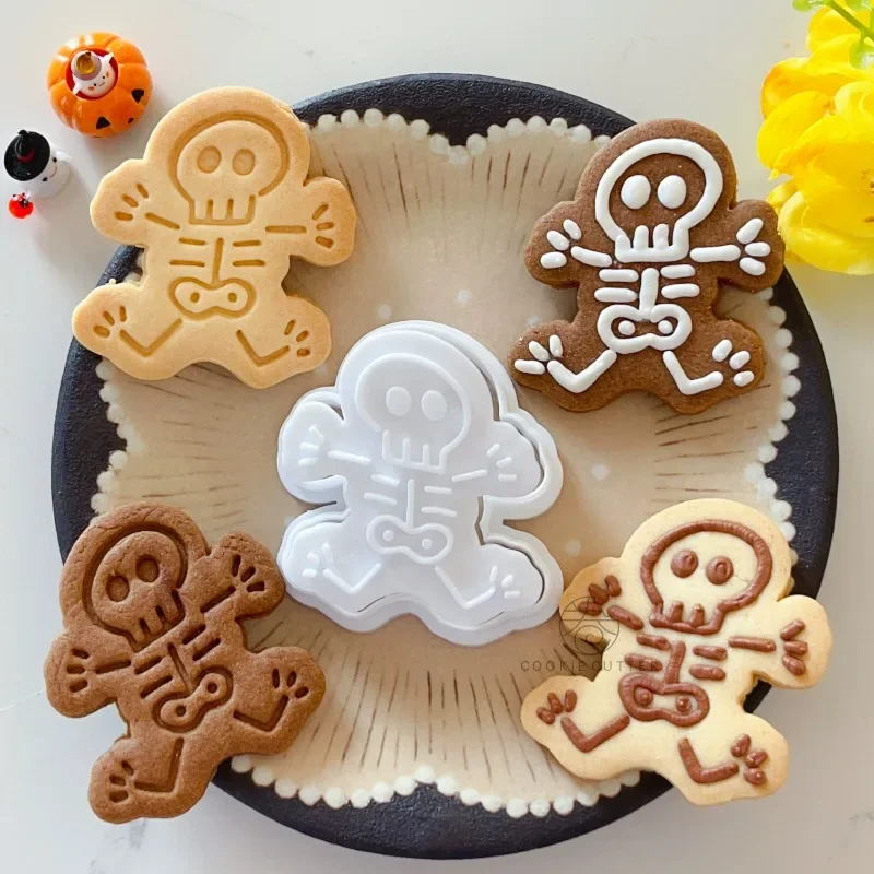 Cartoon Halloween Skull Cookie Cutter Plastic 3D Ghost Skeleton Shaped Fondant Biscuit Embossing Mold DIY Cake Decoration Tools