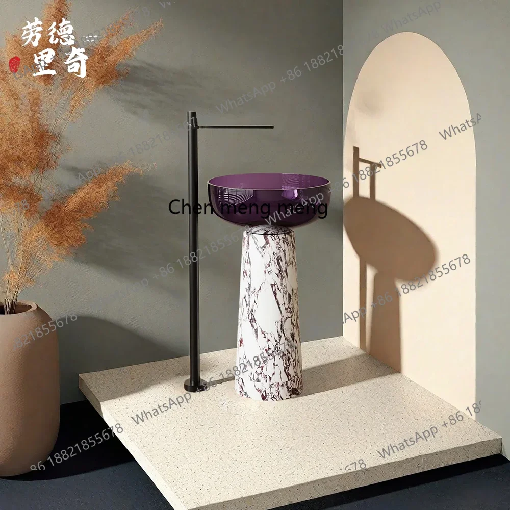 YL Medieval retro style, suitable for marble purple transparent resin floor-to-ceiling hand washing basin, column basin