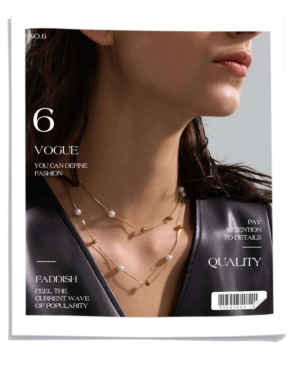 Yhpup Edelstahl Doppelschicht Perlen Kette Overlay Halskette für Frauen Beliebte Chic Frauen Koreanische Chic Schmuck Zubehör – Detail 7