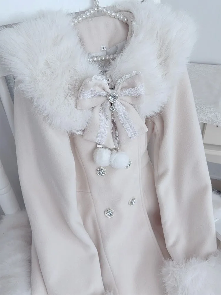 Japanese Kawaii Parkas Long Sleeve Princess Style Coat + Bow Scarf Sweet Women Casual Two Piece Set Lolita Autumn Clothing