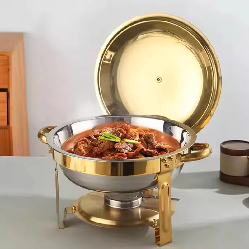 Stainless steel buffet stove hotel insulation stove restaurant golden round alcohol stove food heating pot