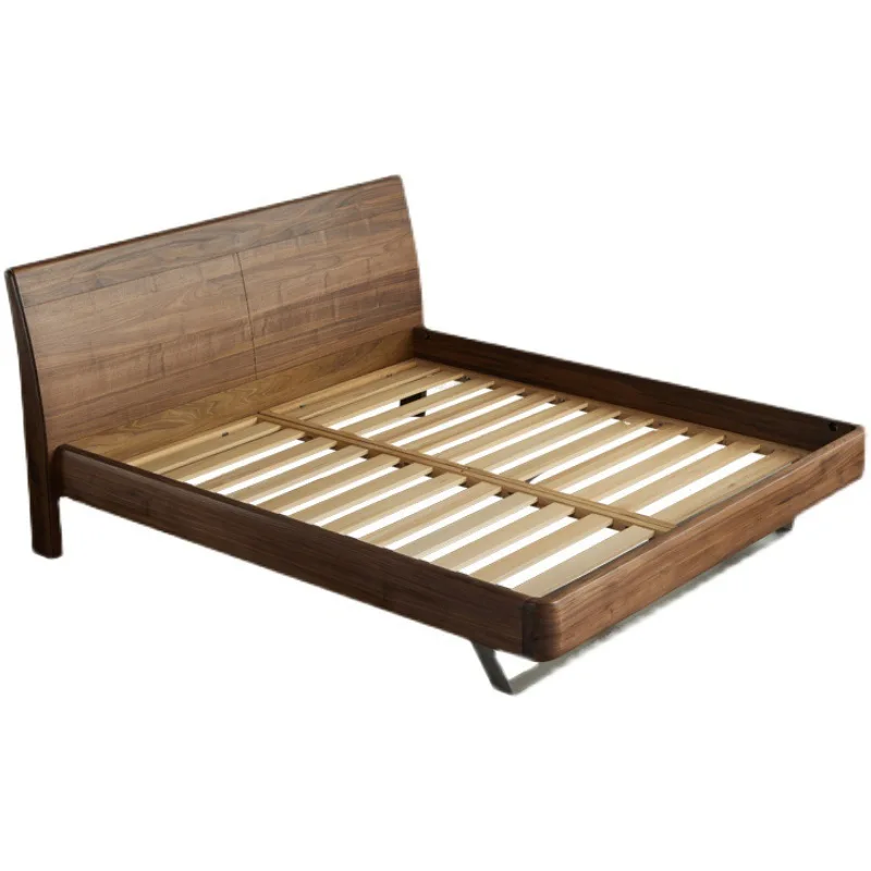 

Black walnut bed, Italian minimalist double bed, Nordic all solid wood, meter bed frame