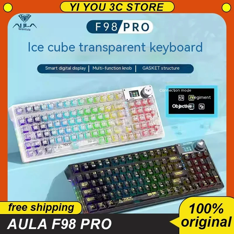 

Aula F98 Pro Mechanical Keyboard 98keys 3mode Transparent Customized Hot Swap Rgb Gasket Structure Esports Laptop Gaming Office