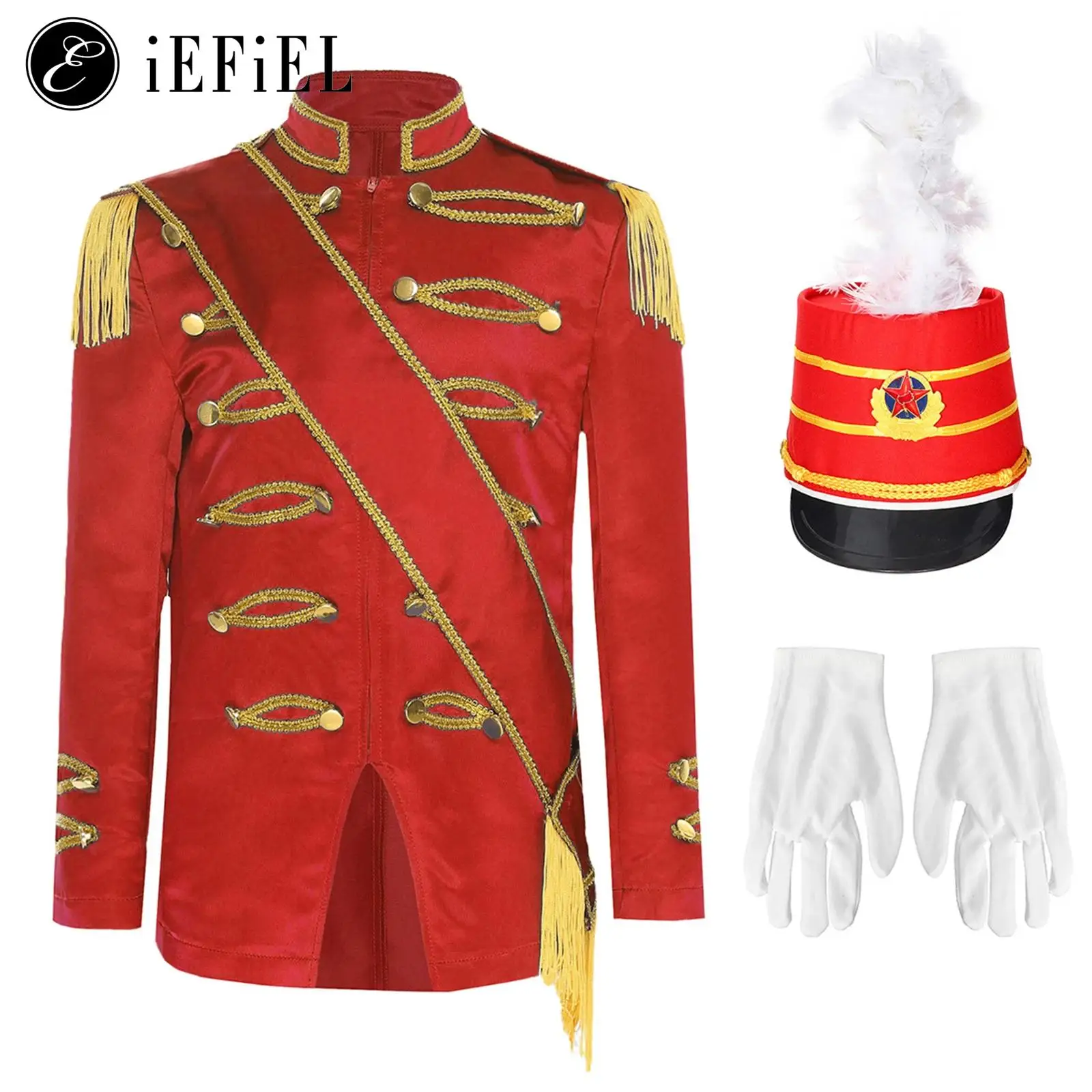 

Boys Drum Major Team Uniform Marching Band Nutcrackers Costume Set Tassel Ringmaster Jacket Coat Hat Halloween Fancy Dress Up
