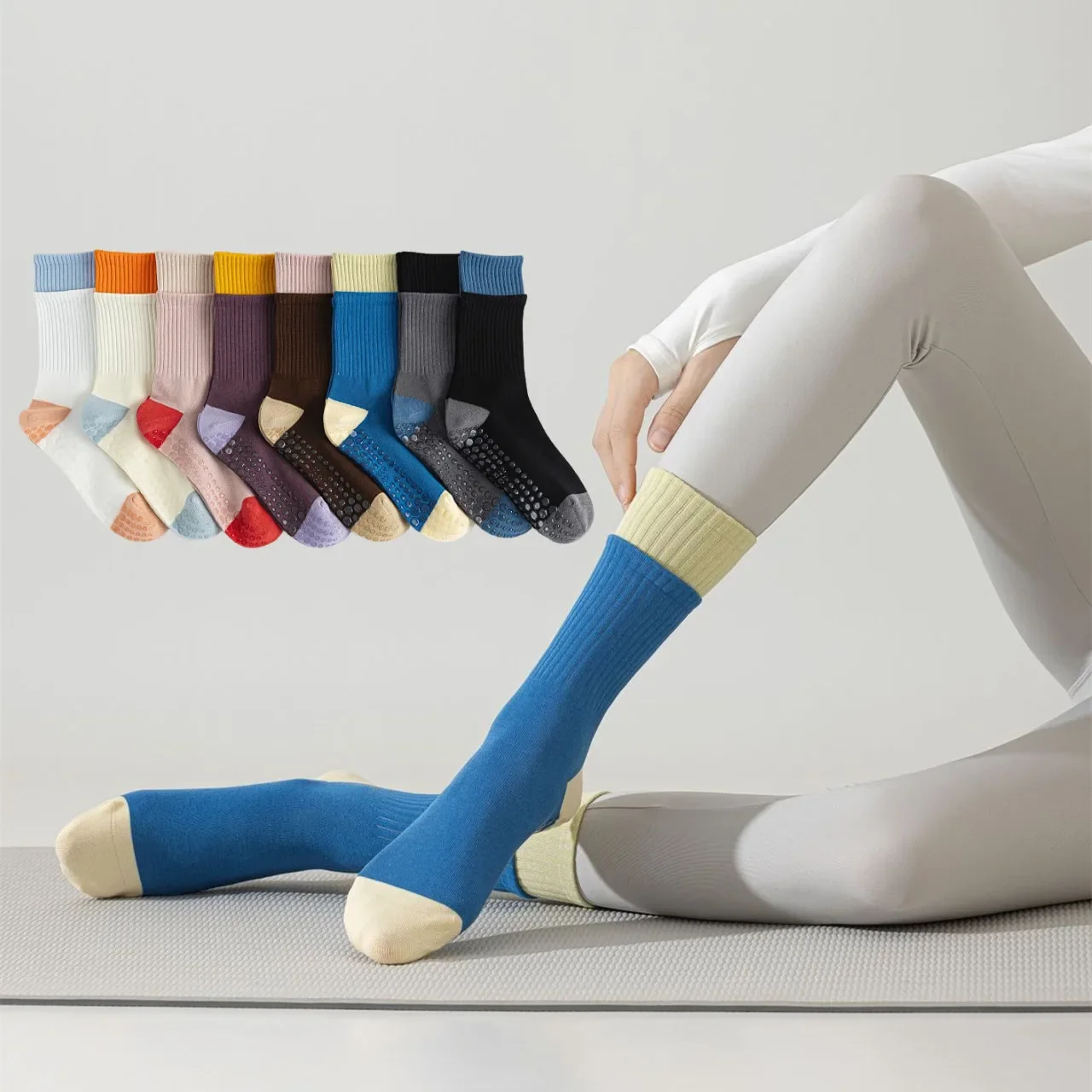 

Женские носки для йоги с цветными блоками, хлопковые дышащие носки для тренировок в помещении, пилатеса, нескользящие профессиональные носки для спортзала и фитнеса, носки-тапочки