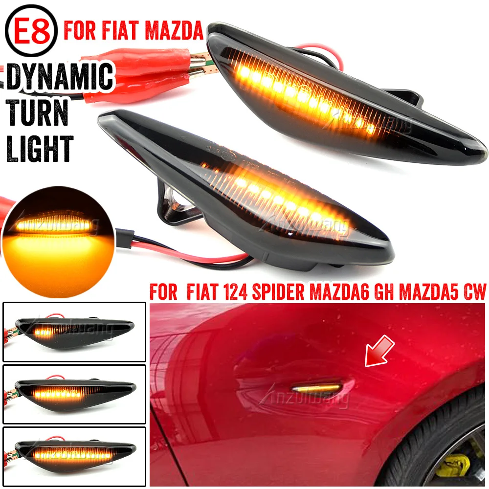 

2Pcs LED Dynamic Car Turn Signal Lights For Mazda 5 CW 6 GH MX-5 ND RX-8 Car Side Marker Lights For Fiat 124 Spider Abarth