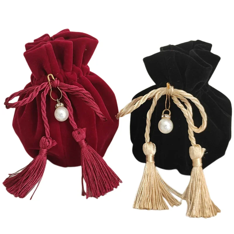 20pcs Black Wine Red Flannel Gift Bag with Tassel Drawstring Jewelry Storage Bags Chocolate Packaging Wedding Favors for Guests