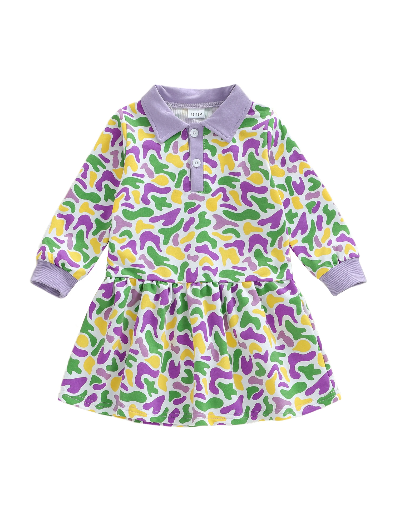 فستان ماردي غرا للفتيات الصغيرات، فستان مموه برقبة مقلوبة وأكمام طويلة على شكل حرف A #2