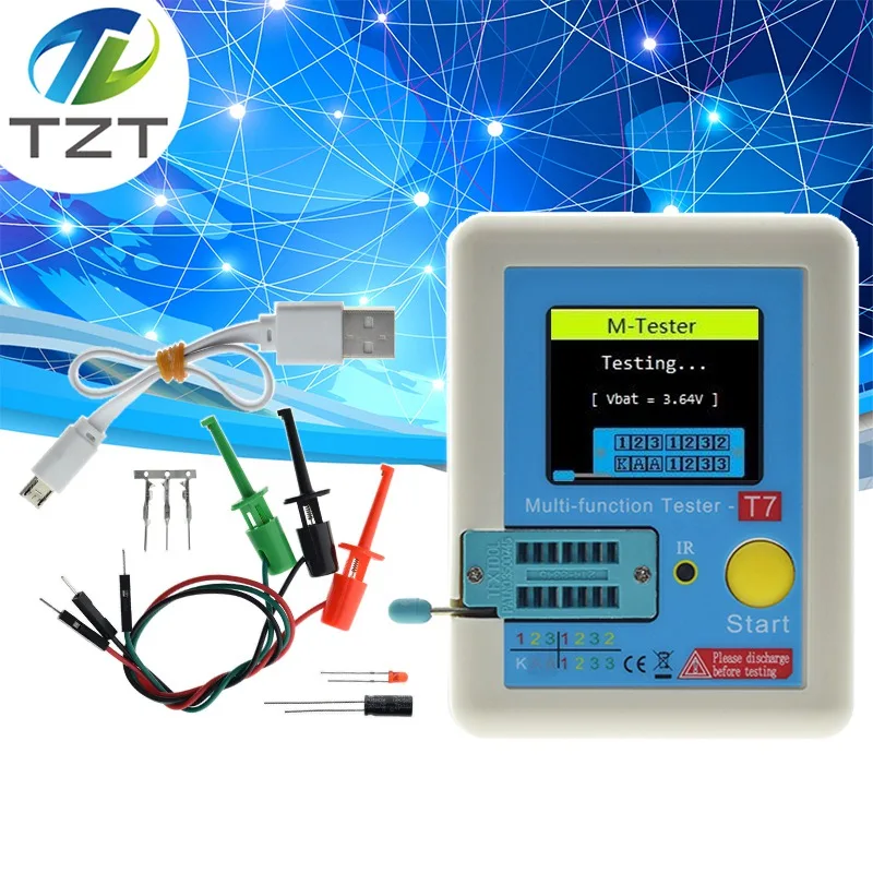 LCR-T7 T7 Transistor Tester TFT Diode Triode Capacitance Meter LCR ESR Meter NPN PNP MOSFET IR Multifunction Tester Multimeter