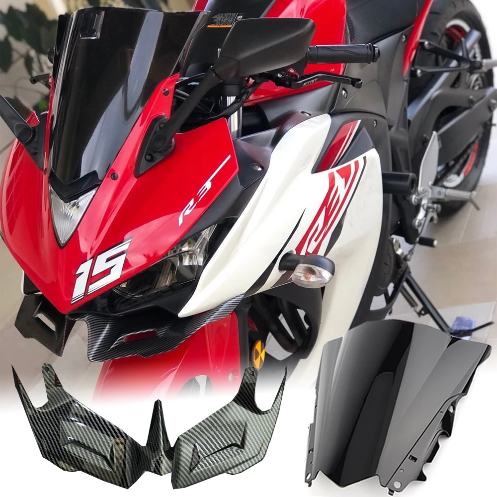 

For Yamaha YZF R3 Winglets Front Fairing Aerodynamic Wing Cover YZF-R3 Windscreen Windshield Moto YZFR3 2014-2018 Carbon Fiber