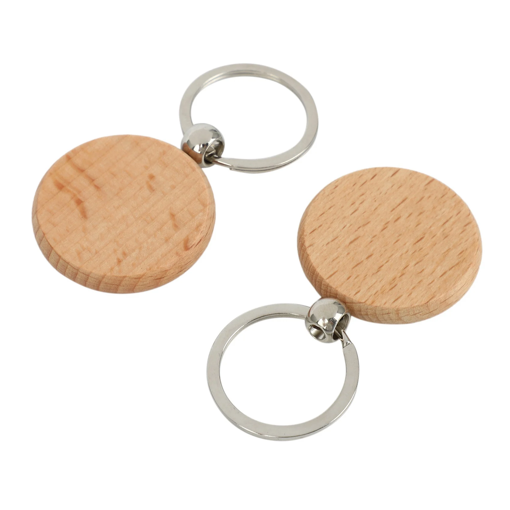 ABRI-60Pcs Blank Round Wooden Keychain DIY Wooden Keychain Key Tag Gift