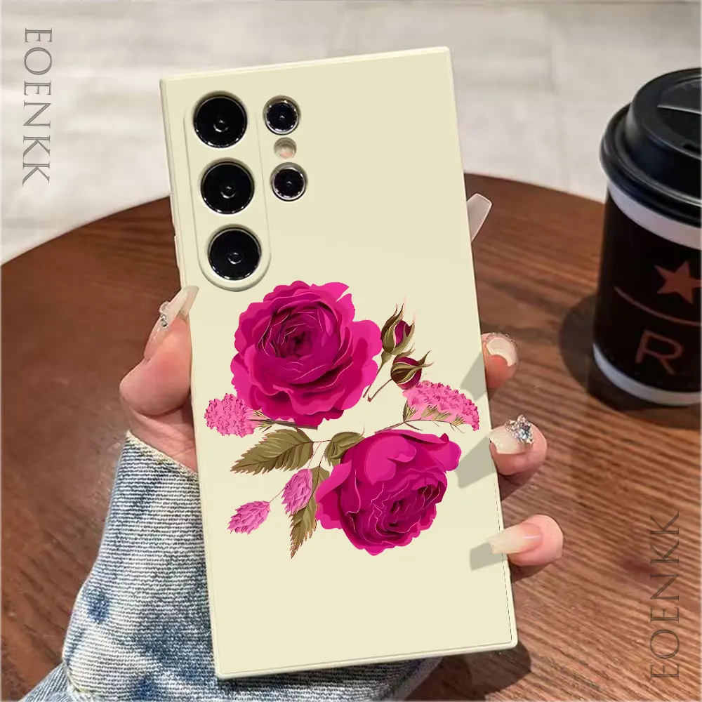 Purple Flower Print Phone Case For Samsung Galaxy S25 S24 S23 S22 S21 Ultra FE A25 A32 A33 A72 A73 Note 10 20 Plus 5G Soft Cover