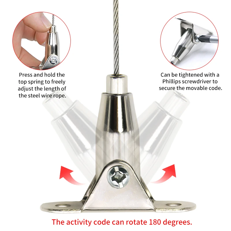 Immagine 4: Cavo di Sospensione in Acciaio Inox 304 da 1,5mm, Gancio da 17mm/27mm, Kit Regolabile con Fune in Acciaio