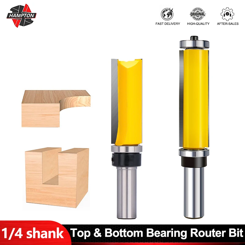 

Top & Bottom Bearing Router Bit 6-8mm 1/4 1/2 Shank Flush Trim Milling Cutter 10-30mm long Template Pattern Bit Cutting Tool