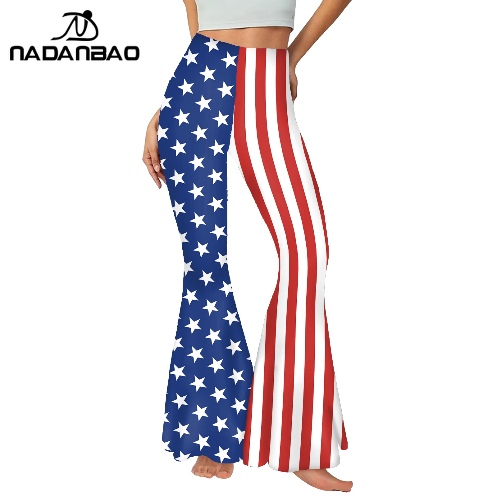 

Брюки-клеш Nadanabo с 3D-принтом в виде звезд и полосок, брюки с флагом США ко Дню независимости, женские свободные повседневные брюки, модная женская одежда