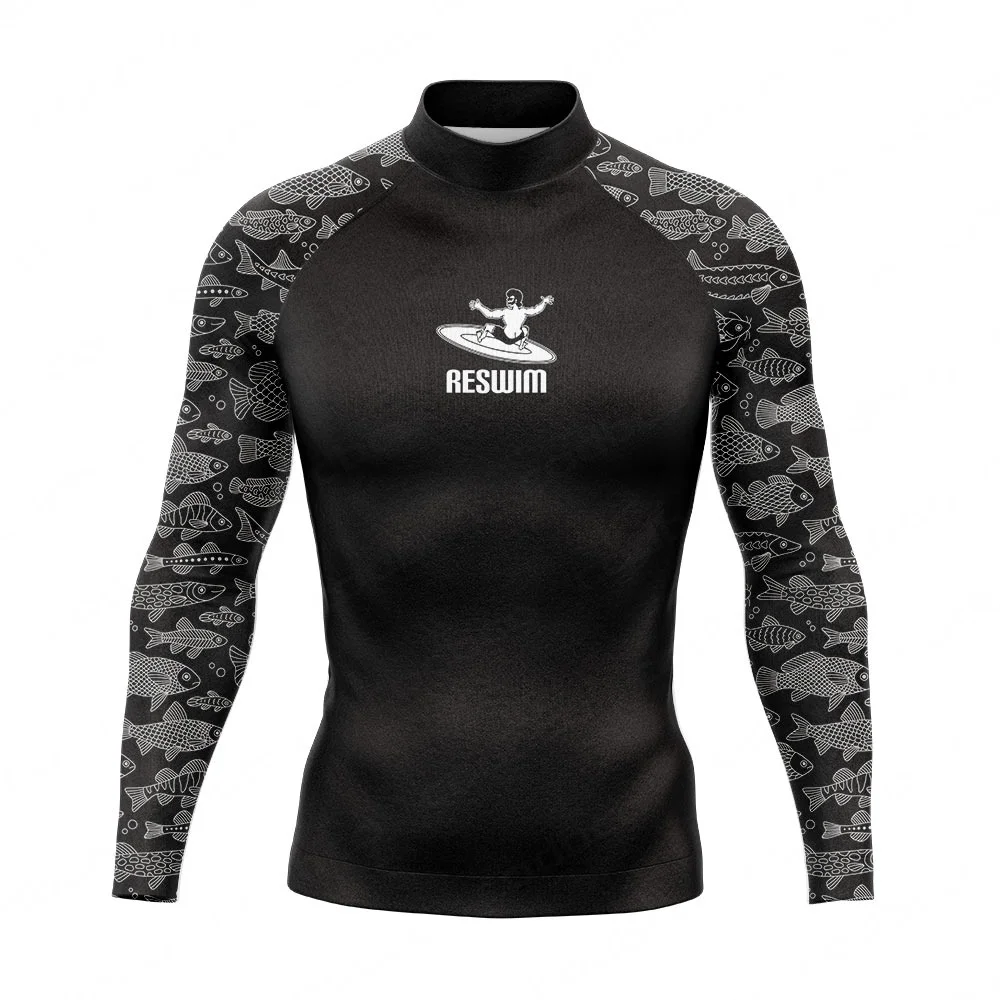 2024 Rash guard da uomo protezione UV costumi da bagno pesce nuoto t-shirt spiaggia manica lunga Surf Diving costume da bagno palestra Surf Rashguard