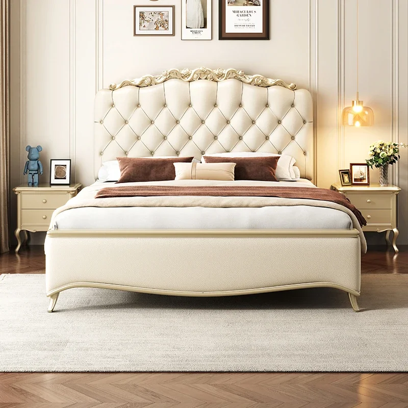 

Princess Elderly Luxury Double Bed Frame Storage Wood Villa Loft Bed Frame Queen Size Chinese Computer Muebles Unique Furniture