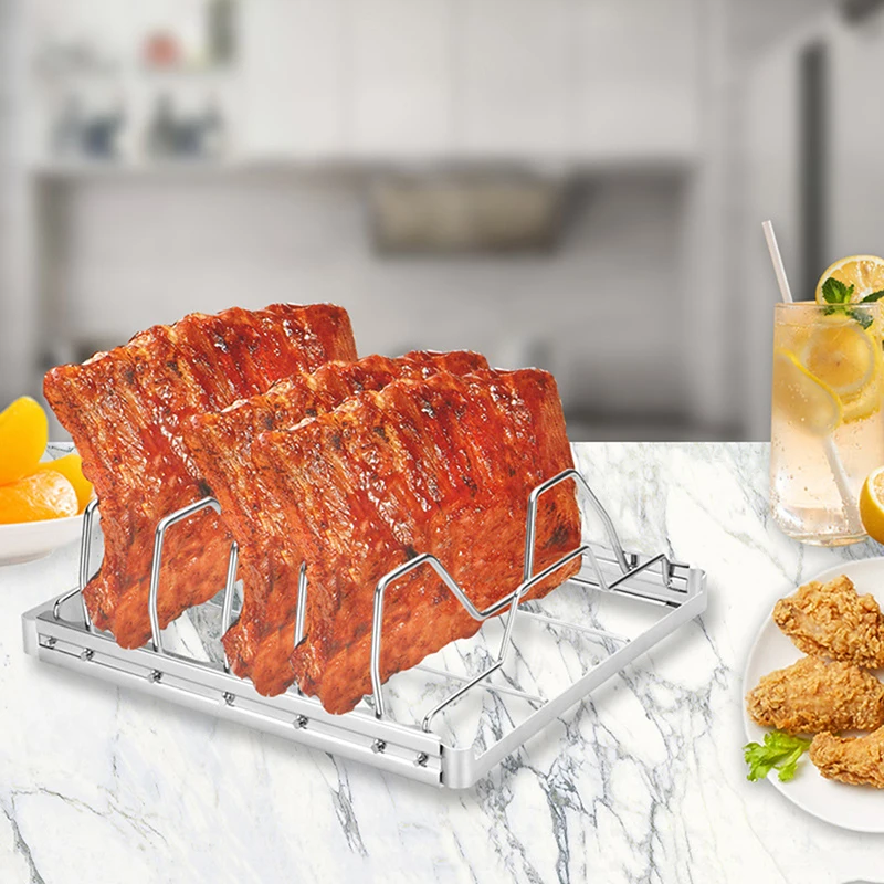 Stainless Steel Rib Rack, Foldable Rib Cooking Rack Barbecue Grill, BBQ Tool For Family Party, Outdoor Camping, Christmas Party