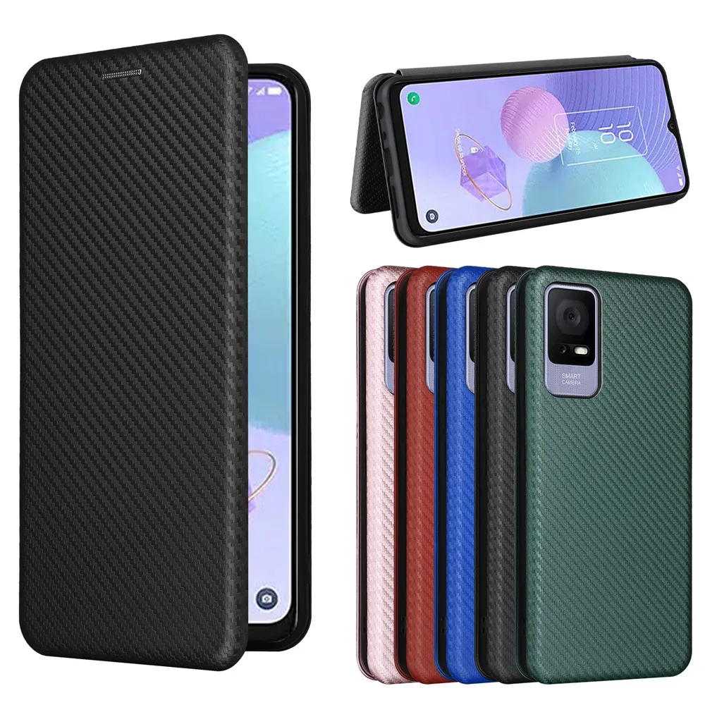 For TCL 408 Case Luxury Flip Carbon Fiber Skin Magnetic Adsorption Protective Case For TCL 408 TCL408 Phone Bags