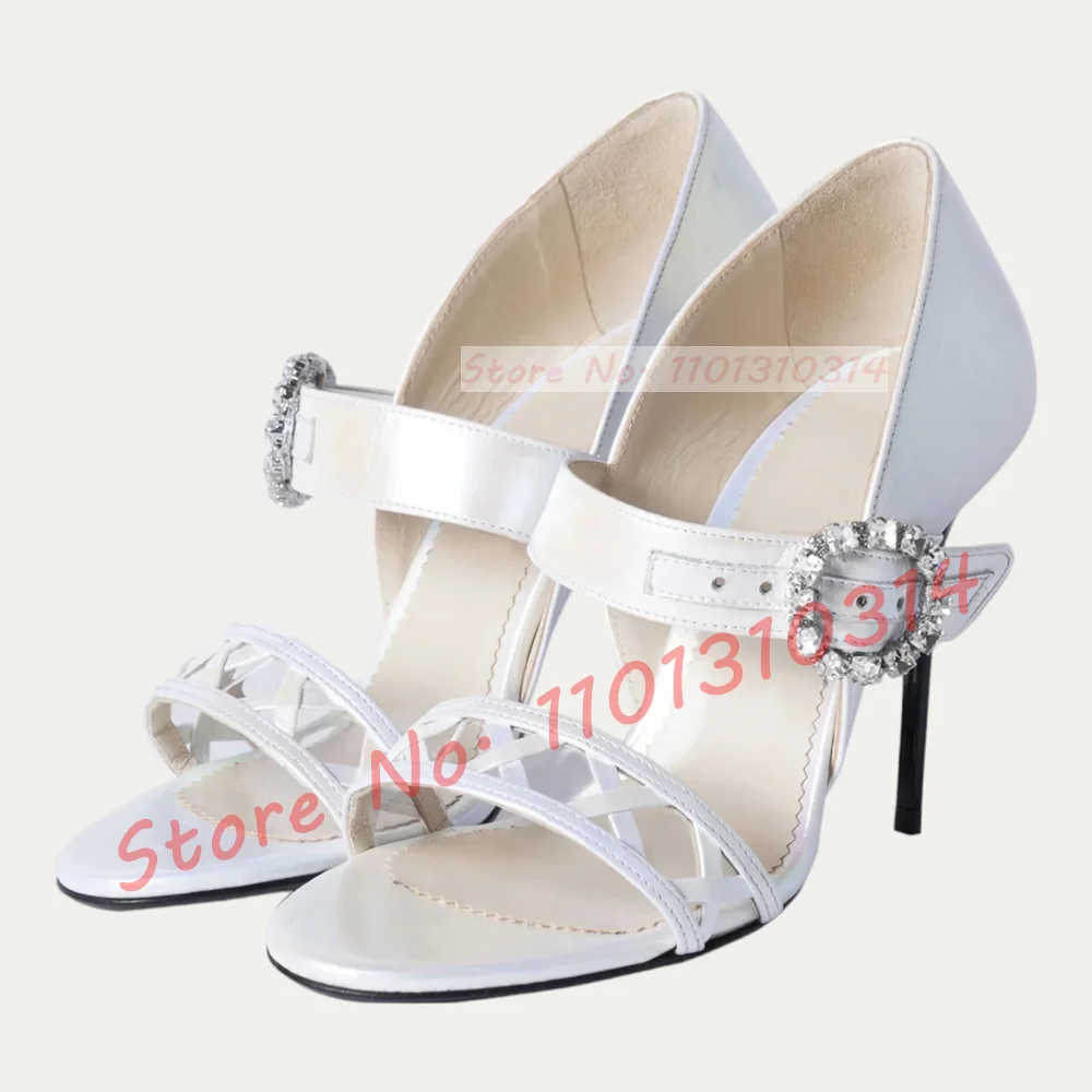 Clear Crystal Strap Open Toe Pumps Women Luxury Mixed Color Crisscross Pattern High Heel Shoes Sexy Fashion Cover Heel Pumps image 6