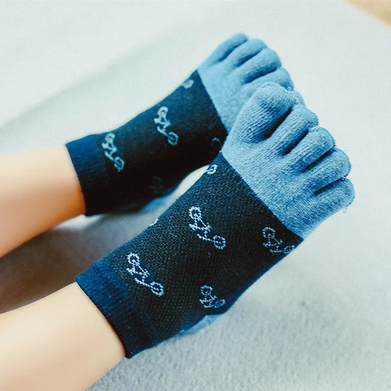 5 Paar süße Kinder-Cartoon-Fünf-Finger-Socken, kurz, für Jungen und Mädchen, atmungsaktives Mesh, schweißabsorbierend, Sport, geteilte Zehensocken