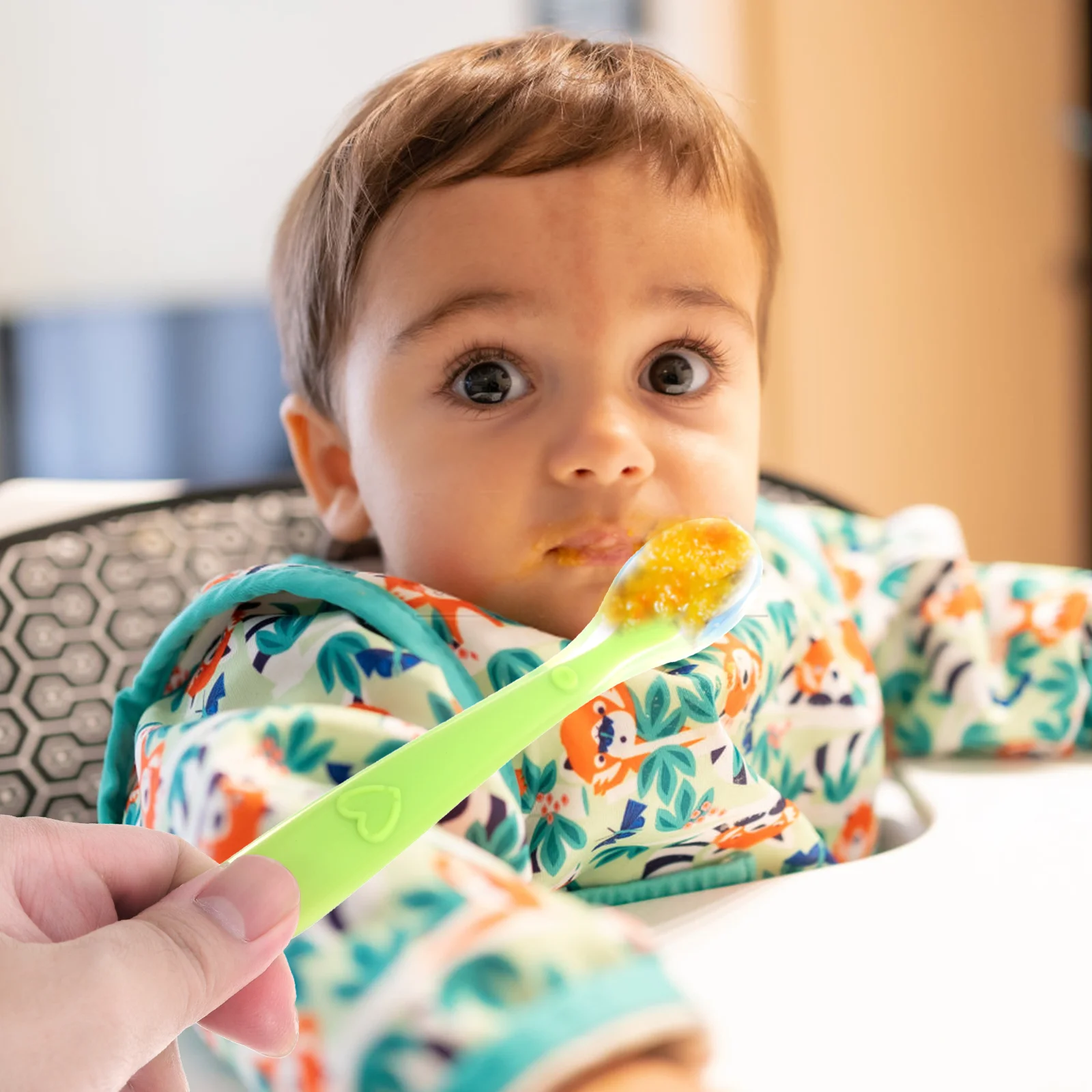 4 Uds. Cuchara de comida sólida, vajilla para niños, cucharas para bebés de silicona fáciles de sostener para