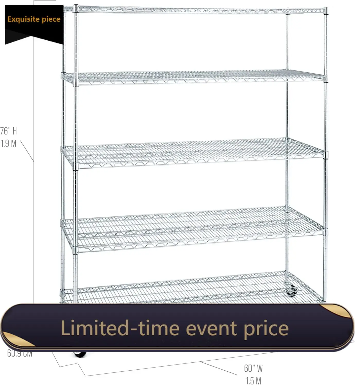 

UltraDurable Heavy Duty NSF Solid Steel Wire Rack Storage Unit Wheels, 5-Tier Shelving, 60" W x 24" D