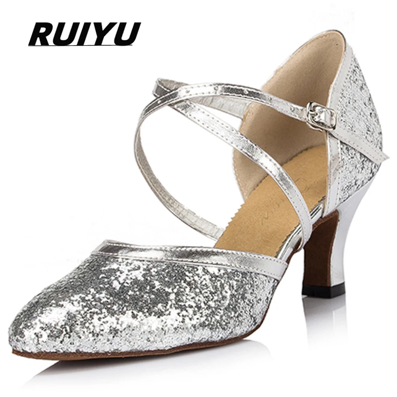 

Latin Dance Shoes Women's Salsa Tango Ballroom Party Heeled Women's Shoes Silver Gold Sequins Dance Jazz Sneakers