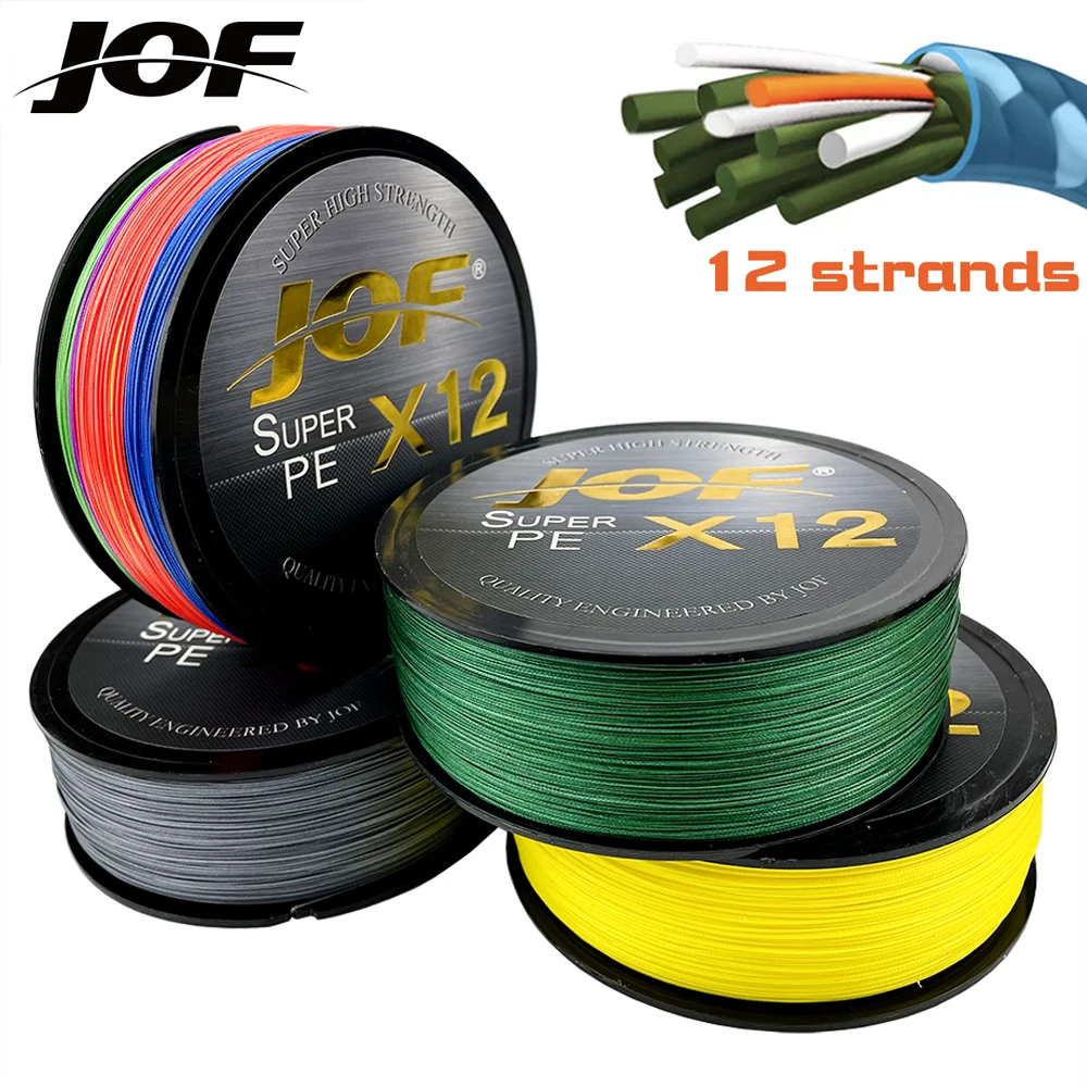 JOF X12 500M 300M Braided Fishing Line 12 Strands MultiColor Multifilament Saltwater PE Lines 25LB 30LB 39LB 50LB 65LB 77LB 92LB