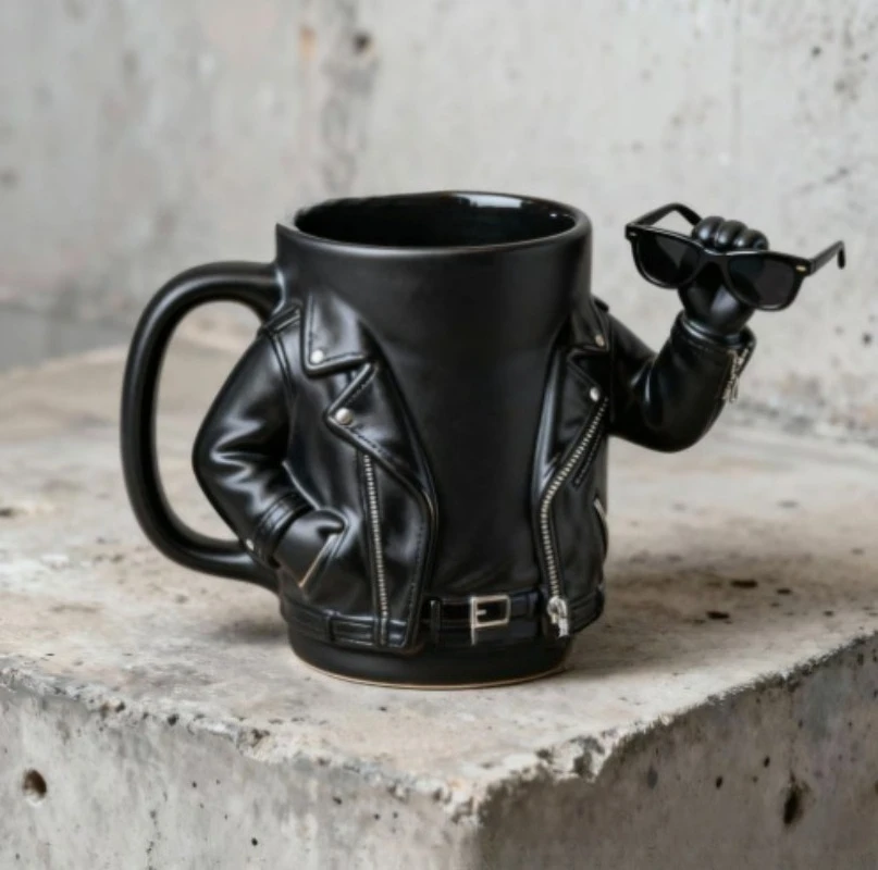Creative Biker Jacket Shaped Coffee Mug Resin Craft Cup Home Desktop Art Ornament Unique Novelty Birthday Holiday Gift
