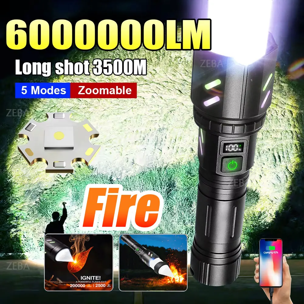 

2025 New High Power 300W LED Flashlights Super Bright Outdoor Long Range Torch 1000000LM Tactical Flashlight with Spotlight Lens