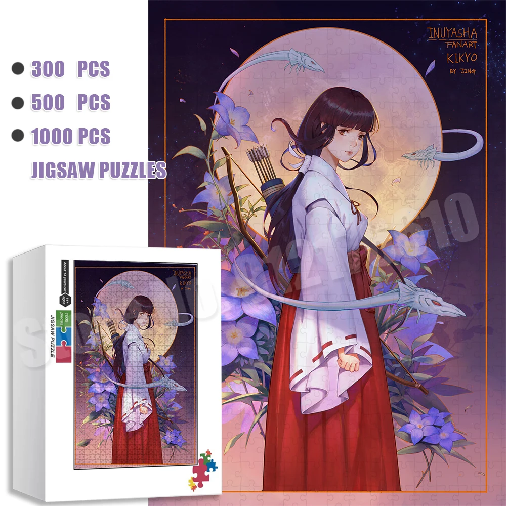 Cartoon Inuyasha Kikyo 300/500/1000 Pieces Jigsaw Puzzles Japanese Kimono Girl Puzzle Adults Kids Intellectual Diy Toys Gifts