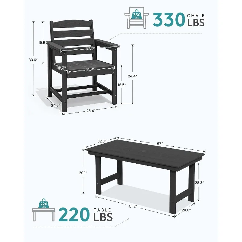 SERWALL 7 Pcs Outdoor Dining Set, 67 4