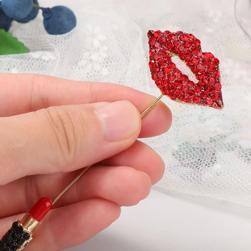 Elegant Fashion Accessories Charms Banquet Badge Scarf Pin Jewelry Red Lip Lipstick Brooch