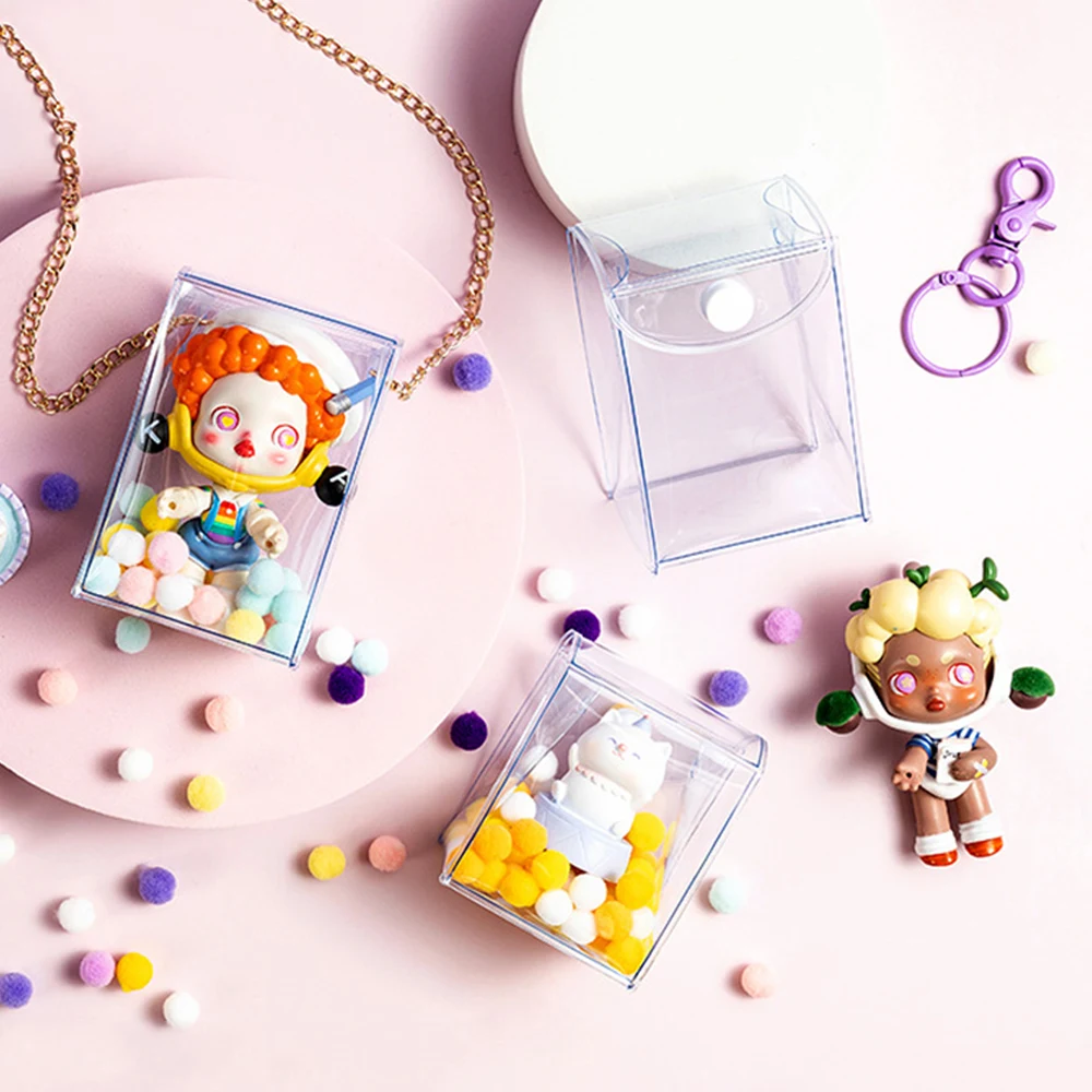 Transparent PVC Toy Bag Car Pendant Key Holder Clear Bag Clear Pouch Dust Proof with Key Chain PVC Dolls Display Box Clearly