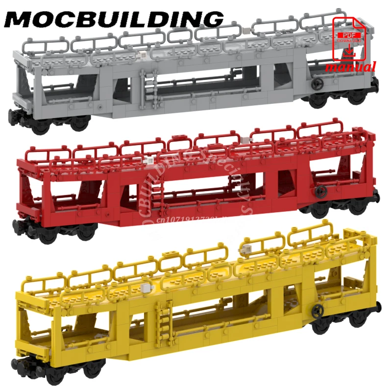 

Car Transporter Wagon Model Train Railway Accessories Display MOC Building Blocks Brick Toys Construction
